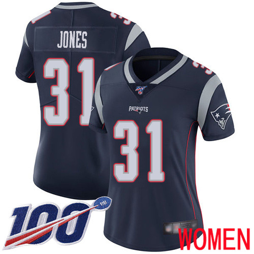 New England Patriots Football #31 100th Limited Navy Blue Women Jonathan Jones Home NFL Jersey->women nfl jersey->Women Jersey